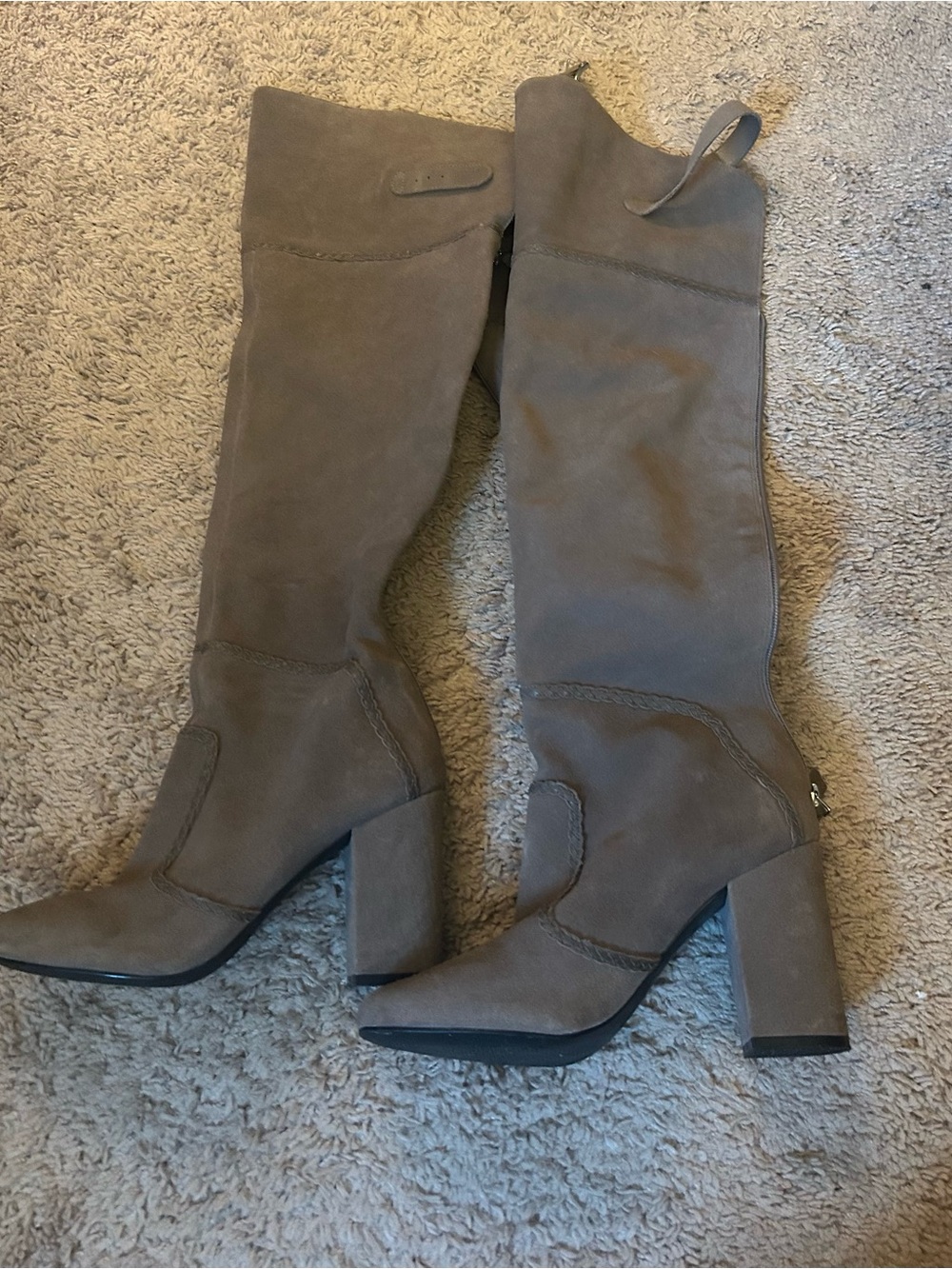 Nine West Women's Taupe Suede Knee-High Block Heel Boots